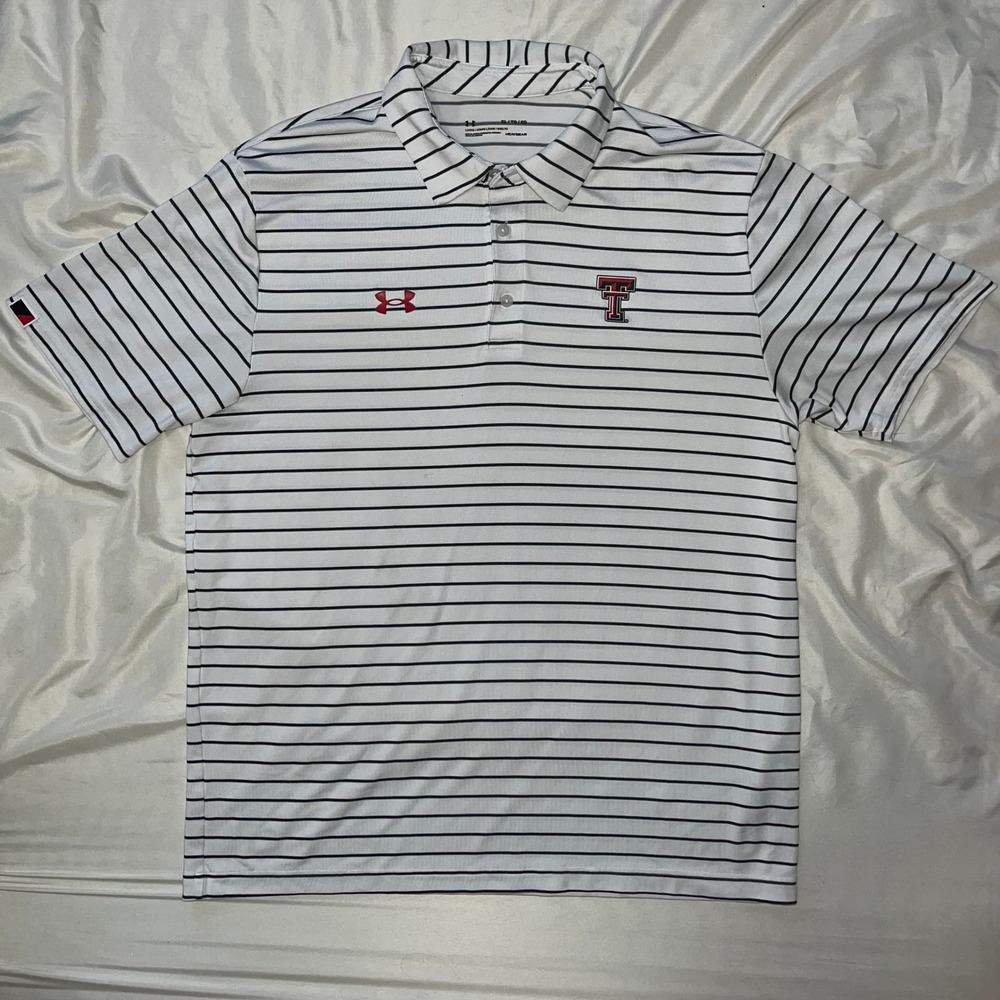 Under Armour Texas Tech Red Raiders Polo Shirt Men's XL Loose Heatgear Striped